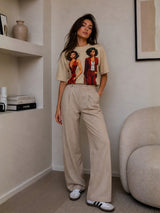 Clobug Women Beige Oversized T-Shirt
