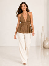 Clobug Women Peplum Mesh Top