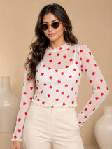 Clobug Women High Neck Printed Mesh Top