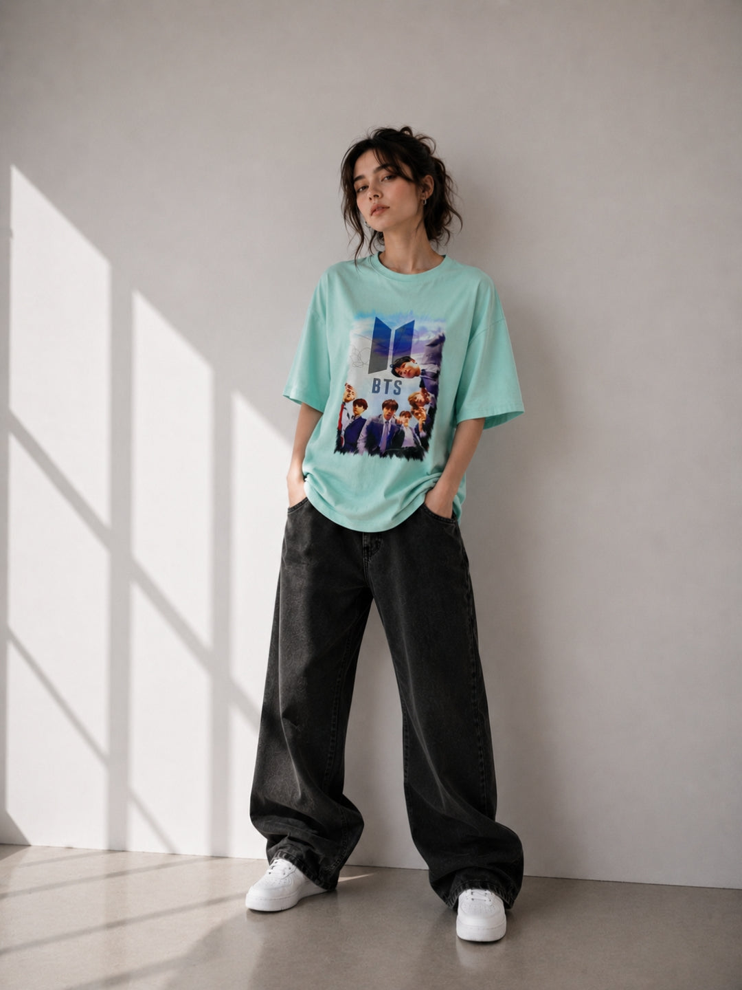 Clobug Women BTS Logo Mint Oversized T-Shirt