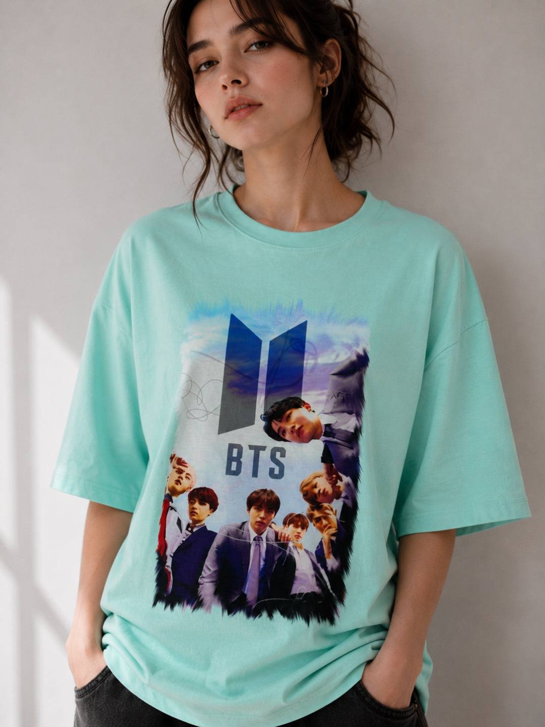 Clobug Women BTS Logo Mint Oversized T-Shirt