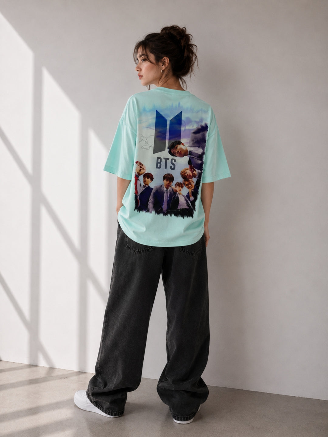 Clobug Women BTS Logo Mint Oversized T-Shirt