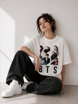 Clobug Women BTS Photo White Oversized T-Shirt