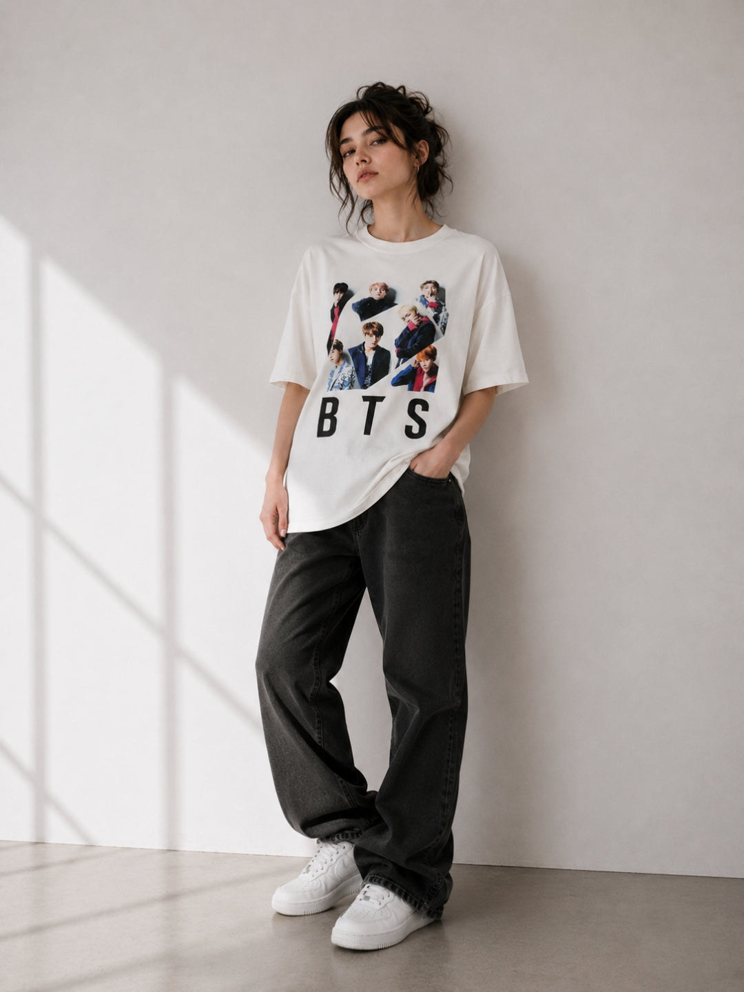 Clobug Women BTS Photo White Oversized T-Shirt