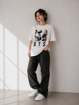 Clobug Women BTS Photo White Oversized T-Shirt