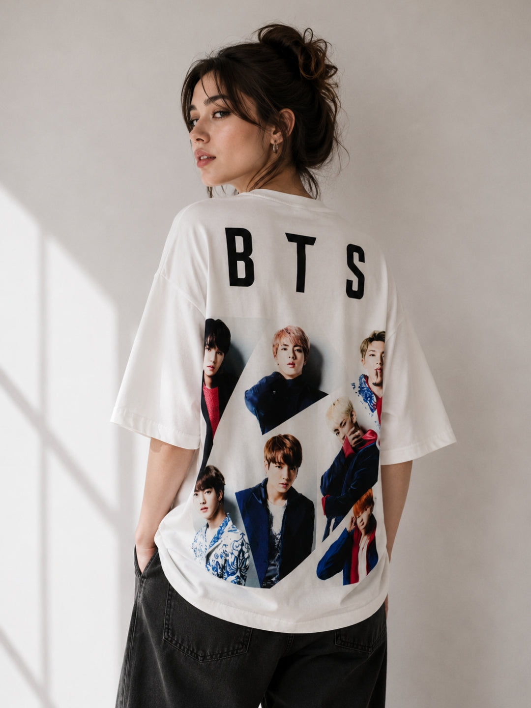 Clobug Women BTS Photo White Oversized T-Shirt