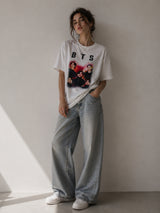 Clobug Women Oversized Graphic Print White T-Shirt