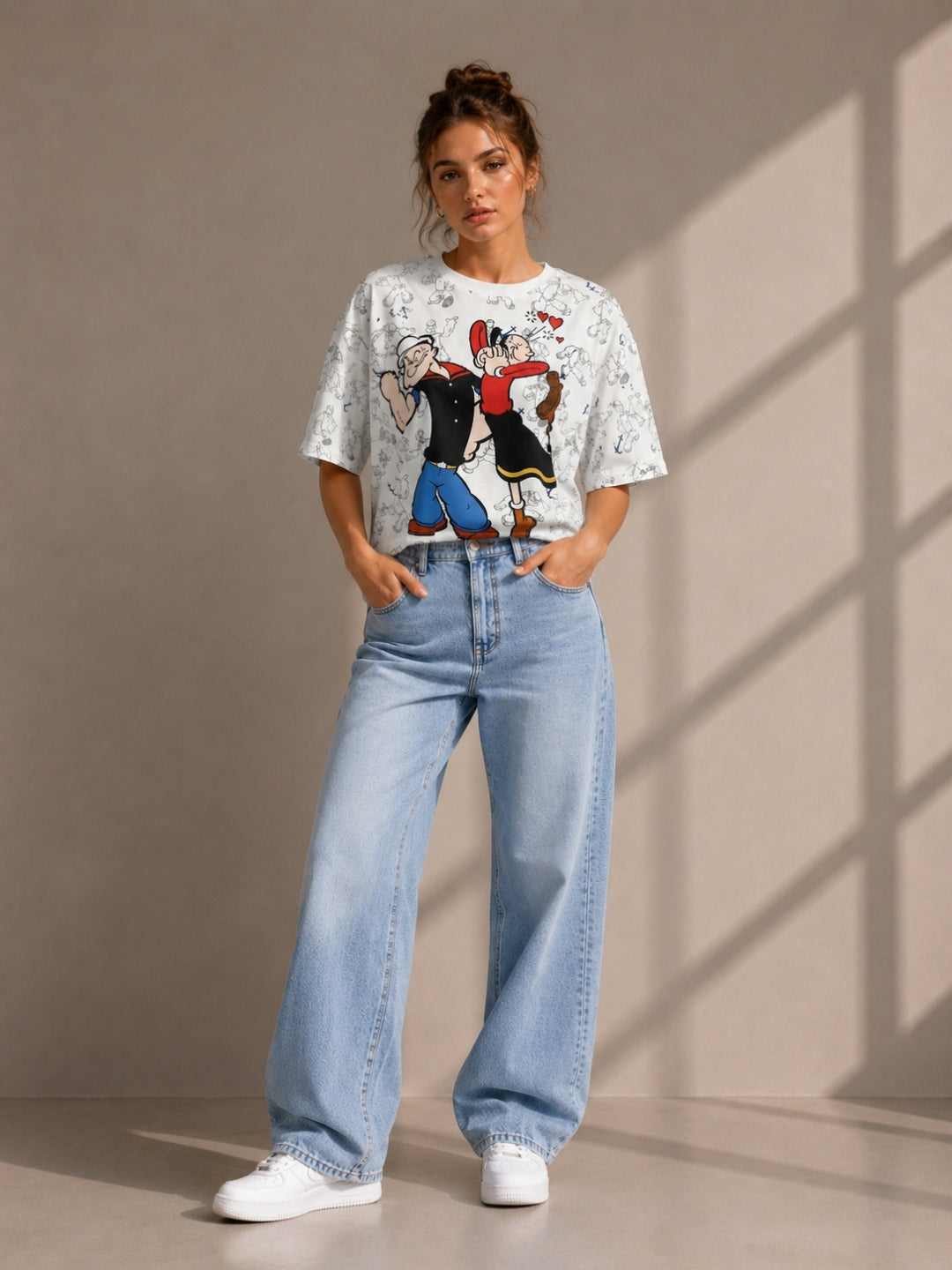 Clobug Women's Popeye Vintage Graphic Printed Crop T-Shirt