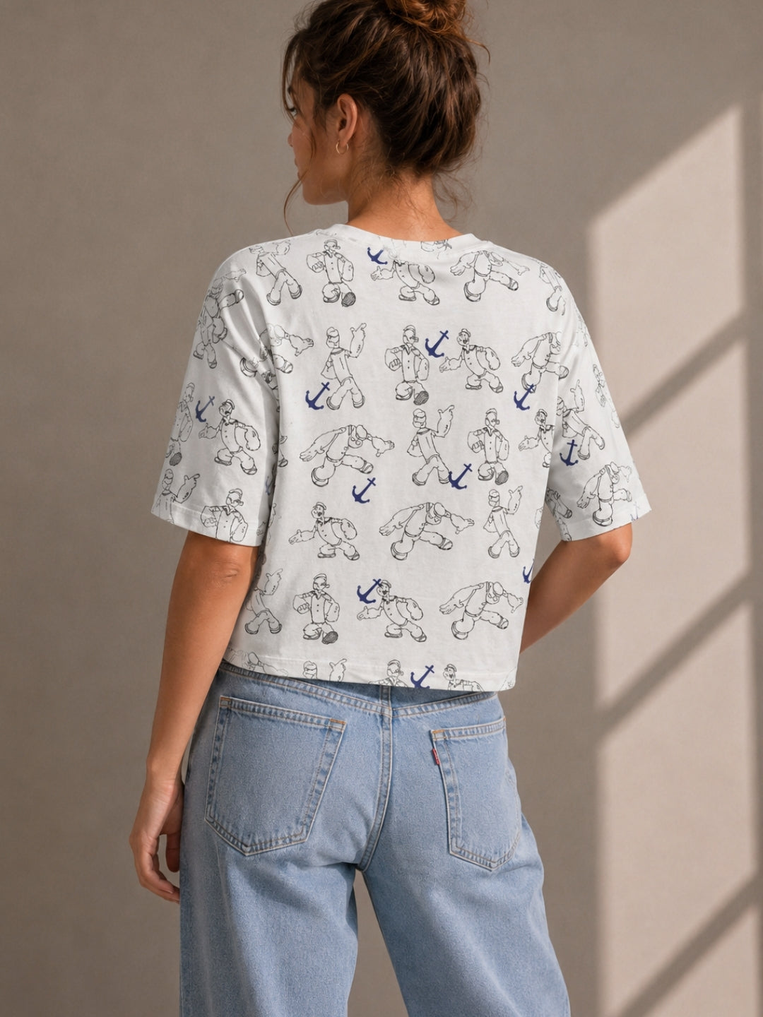Clobug Women's Popeye Vintage Graphic Printed Crop T-Shirt