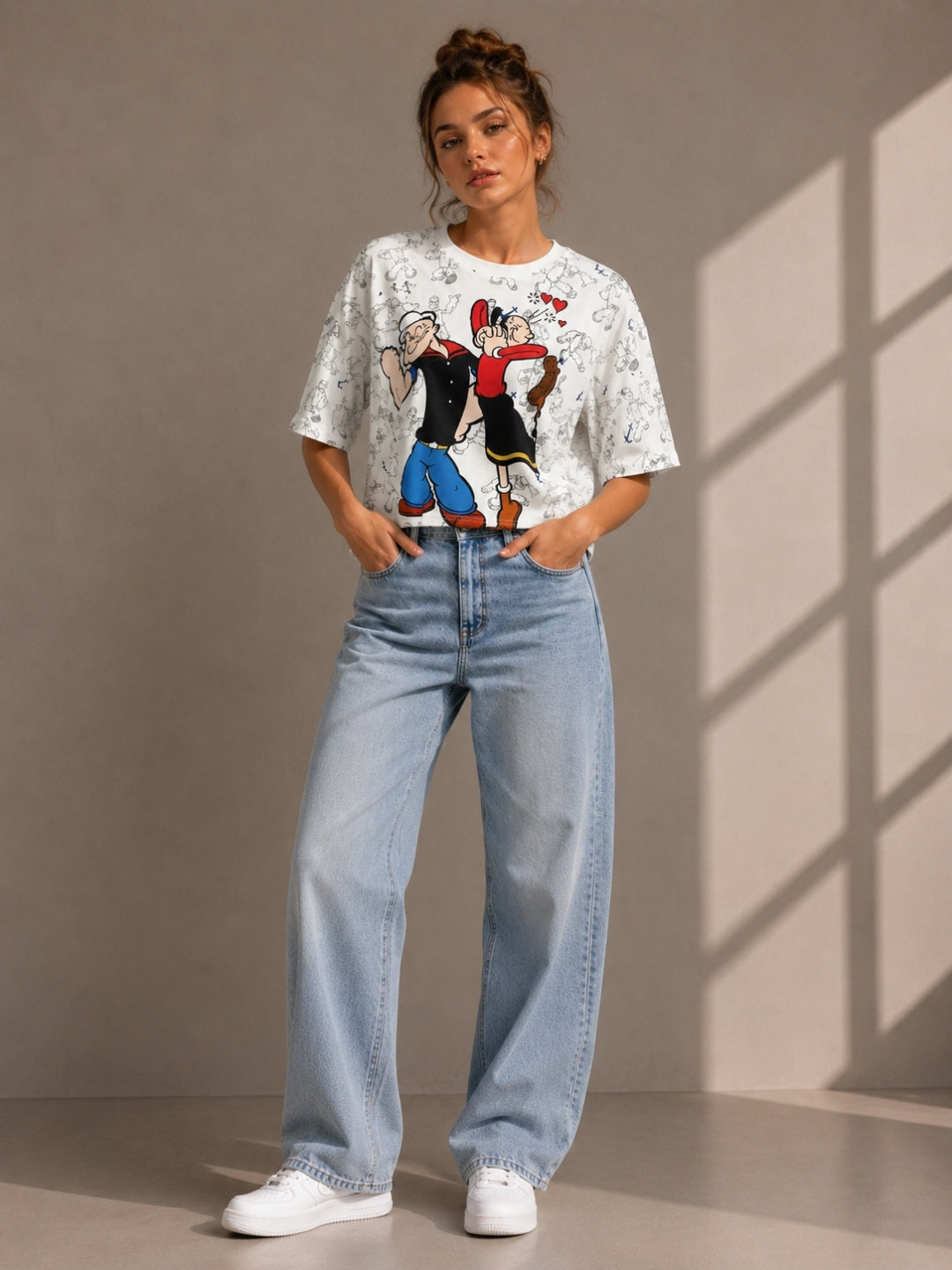 Clobug Women's Popeye Vintage Graphic Printed Crop T-Shirt