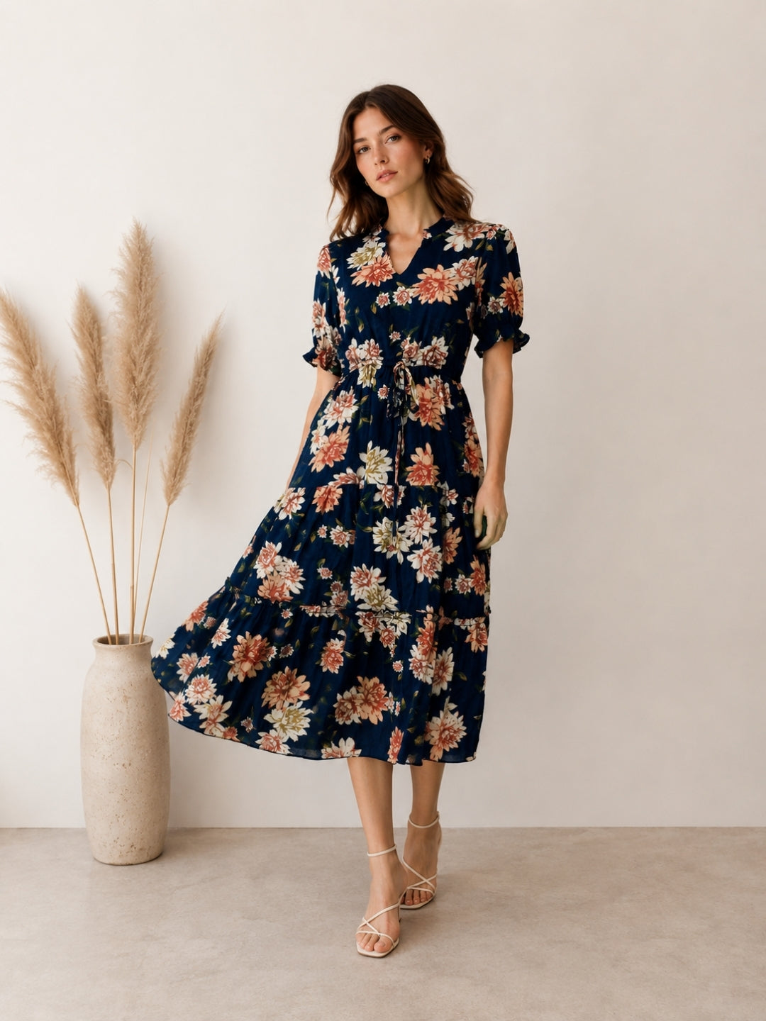 Women's Black Cotton Blend Printed Dress