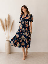 Women's Black Cotton Blend Printed Dress