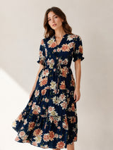 Women's Black Cotton Blend Printed Dress