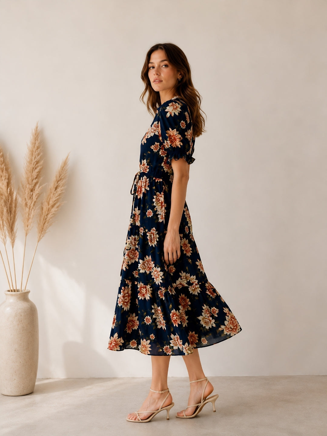Women's Black Cotton Blend Printed Dress