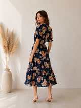 Women's Black Cotton Blend Printed Dress