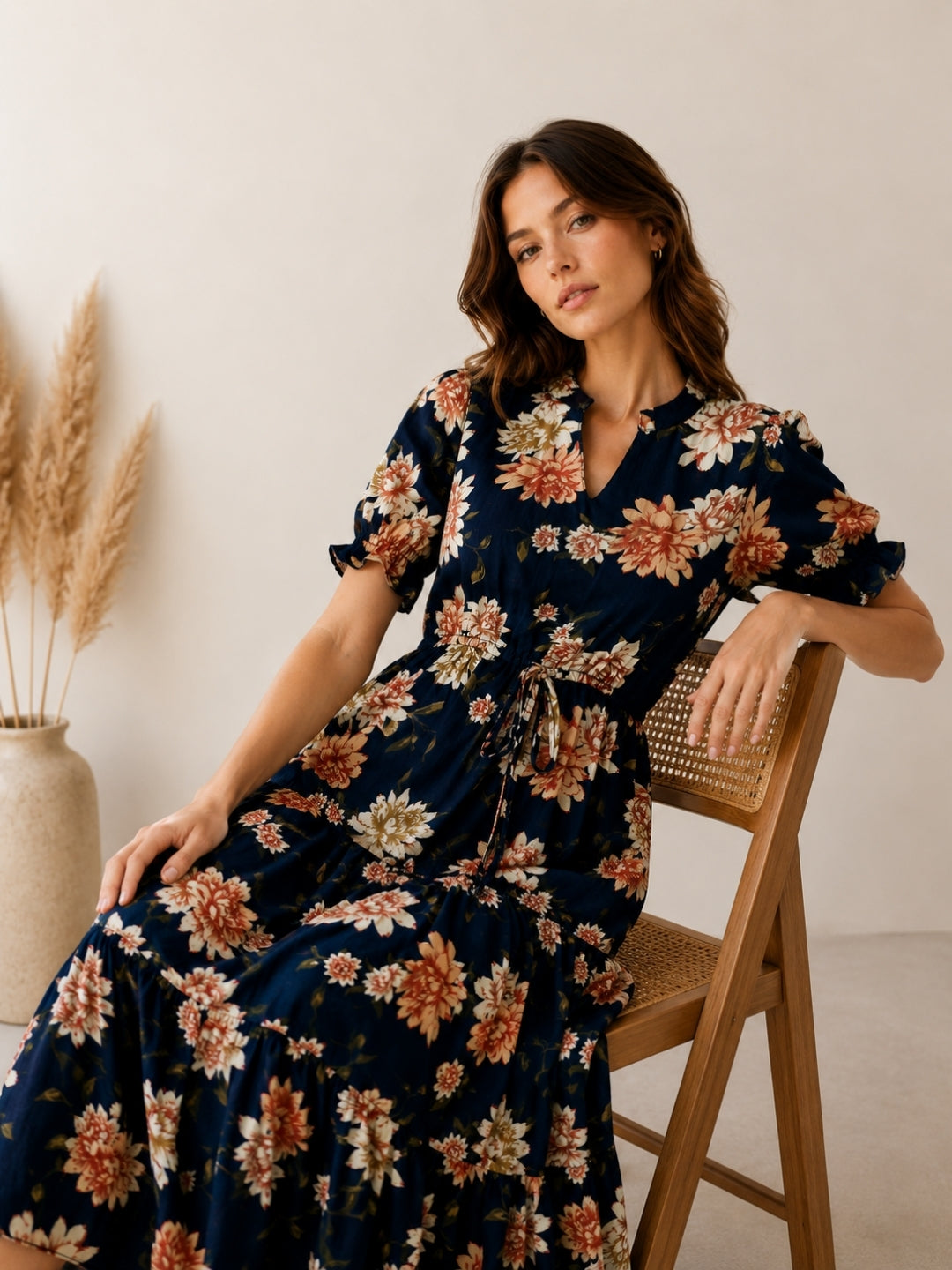 Women's Black Cotton Blend Printed Dress