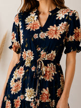 Women's Black Cotton Blend Printed Dress