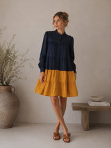 Clobug Women A-line Color-Block Full Sleeve Dress