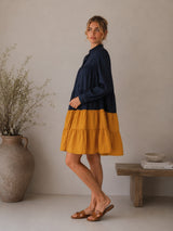 Clobug Women A-line Color-Block Full Sleeve Dress