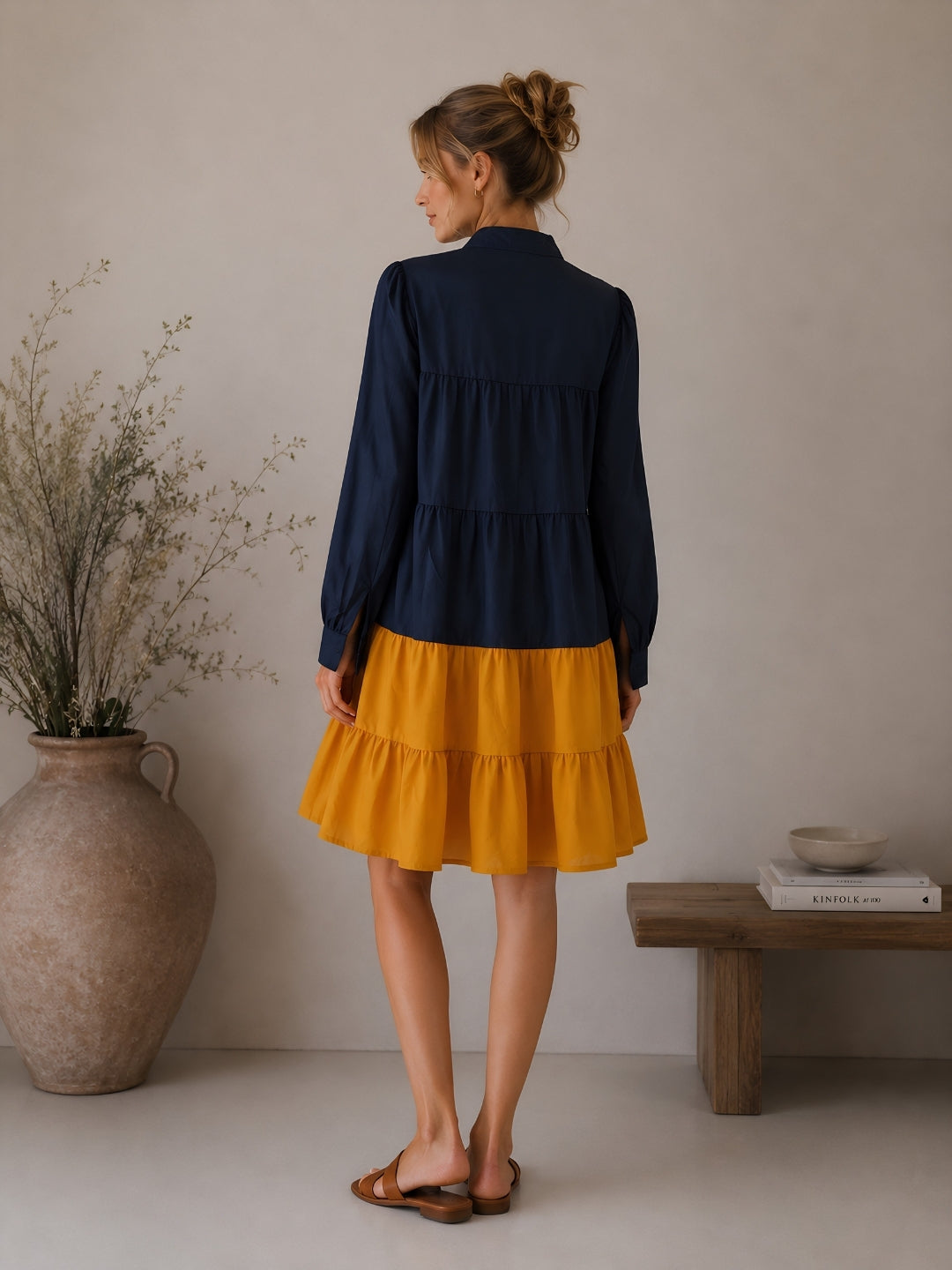 Clobug Women A-line Color-Block Full Sleeve Dress