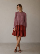 Clobug Women A-line Color-Block Full Sleeve Dress