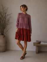 Clobug Women A-line Color-Block Full Sleeve Dress