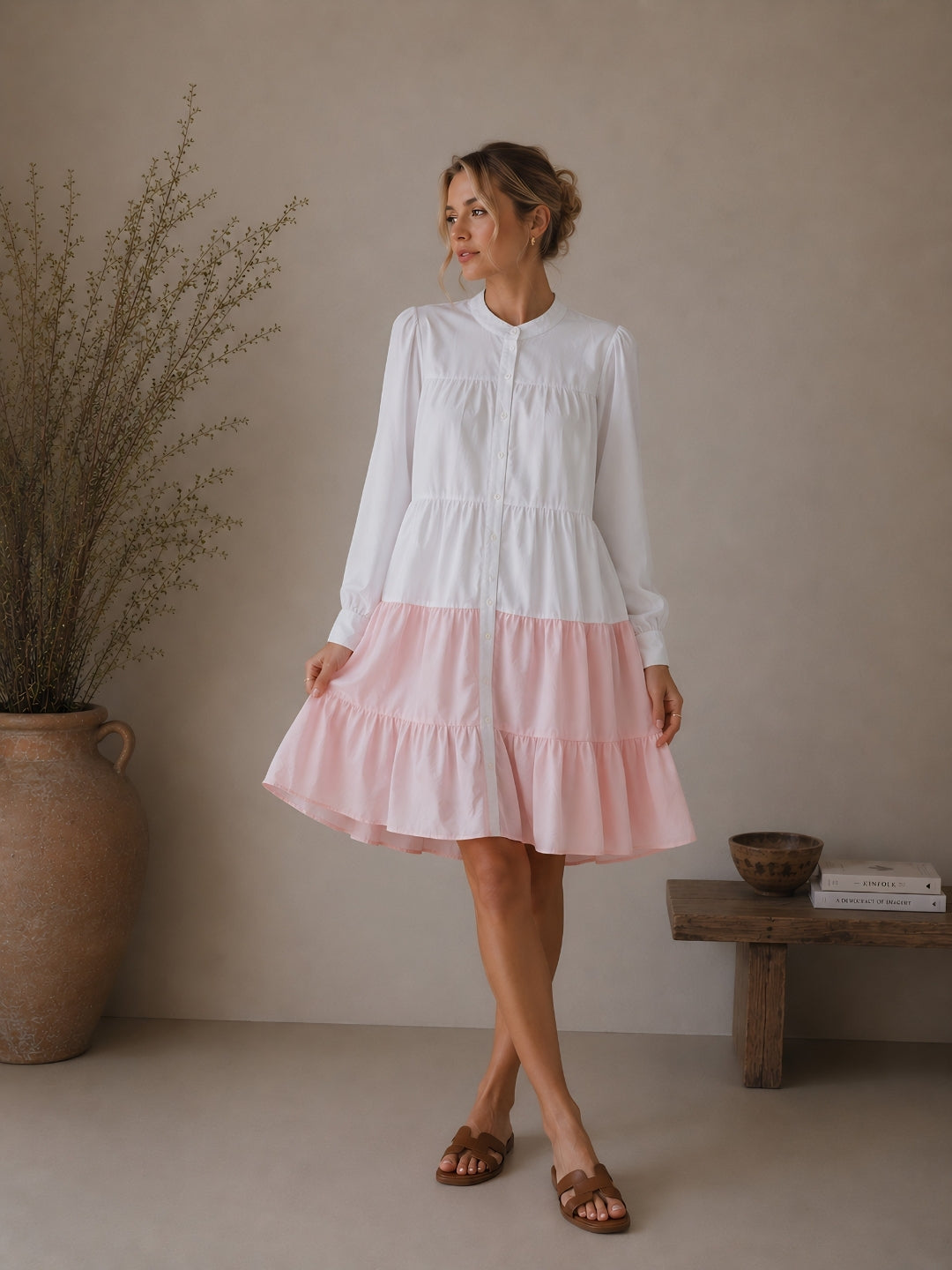 Clobug Women A-line Color-Block Full Sleeve Dress