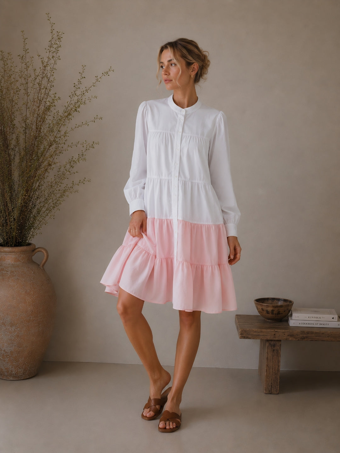 Clobug Women A-line Color-Block Full Sleeve Dress