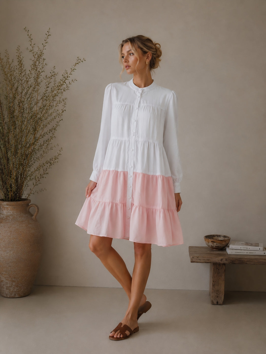 Clobug Women A-line Color-Block Full Sleeve Dress
