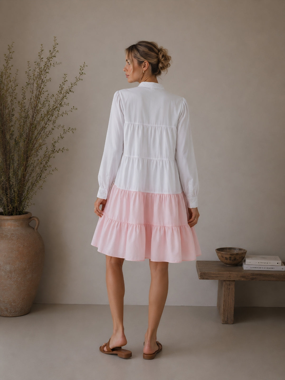 Clobug Women A-line Color-Block Full Sleeve Dress