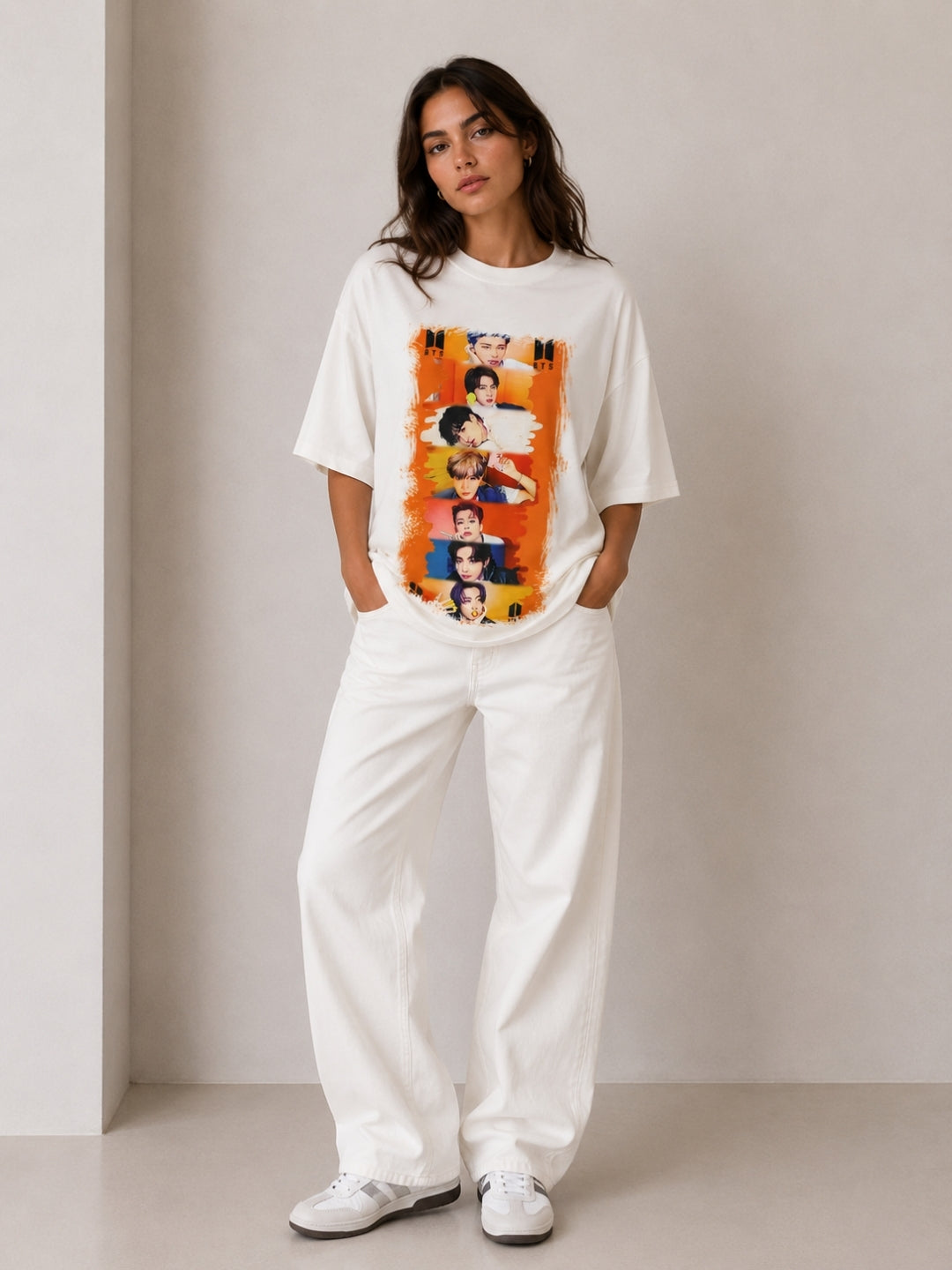 Clobug Women's BTS K-Pop Orange Panel Edition Oversized T-Shirt