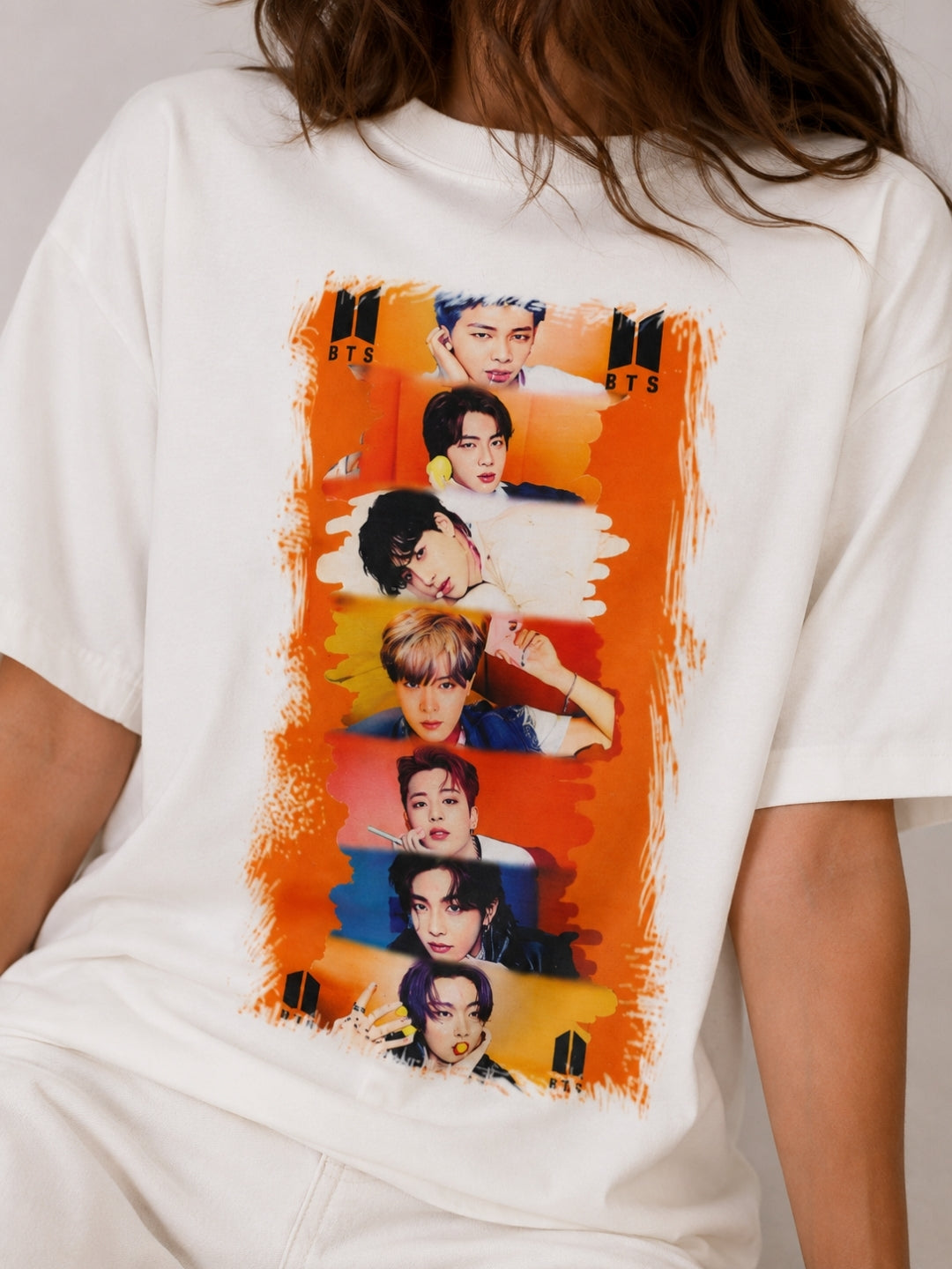 Clobug Women's BTS K-Pop Orange Panel Edition Oversized T-Shirt