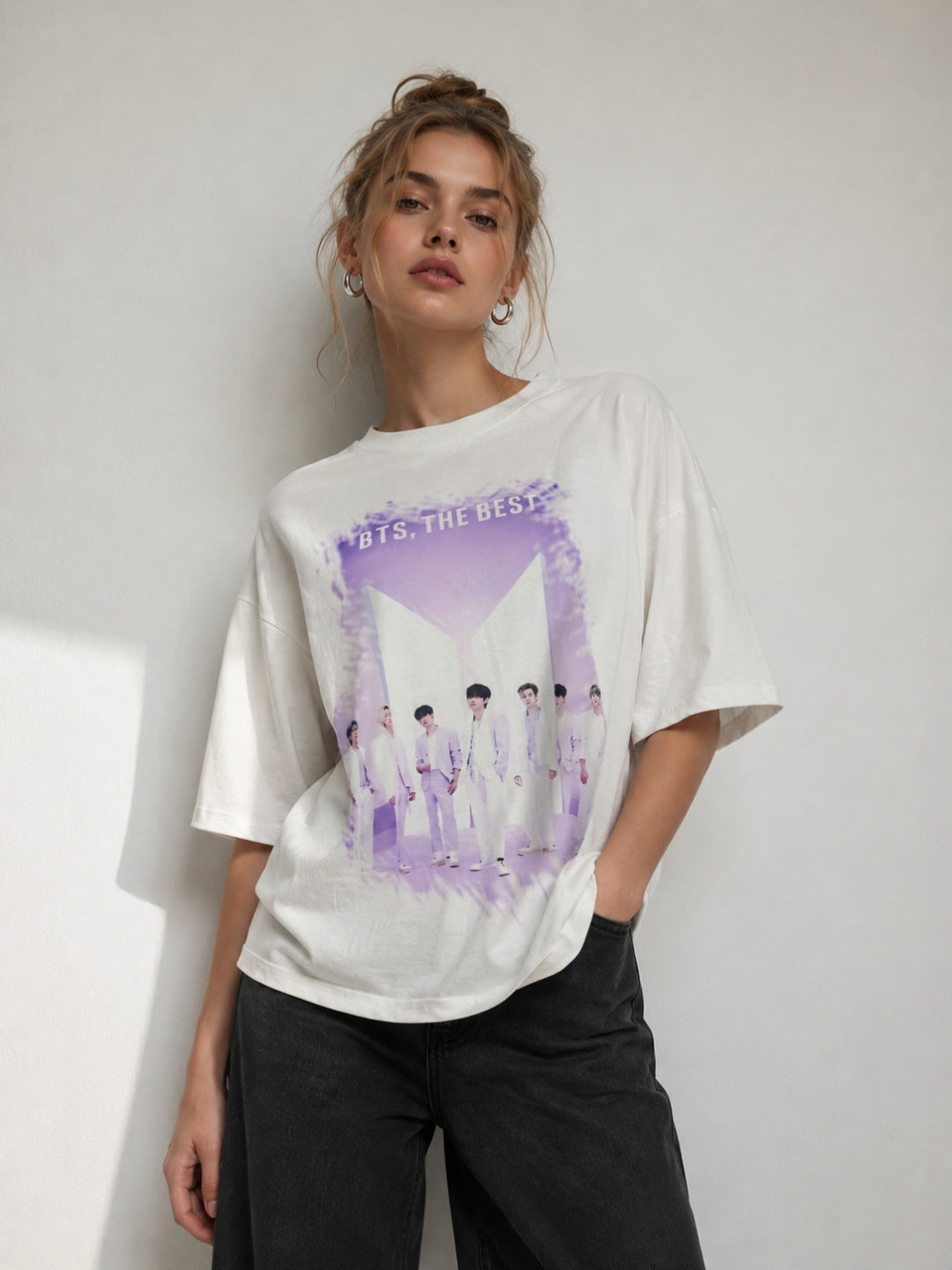 Clobug Women's BTS ARMY Purple Splash Graphic Oversized T-Shirt