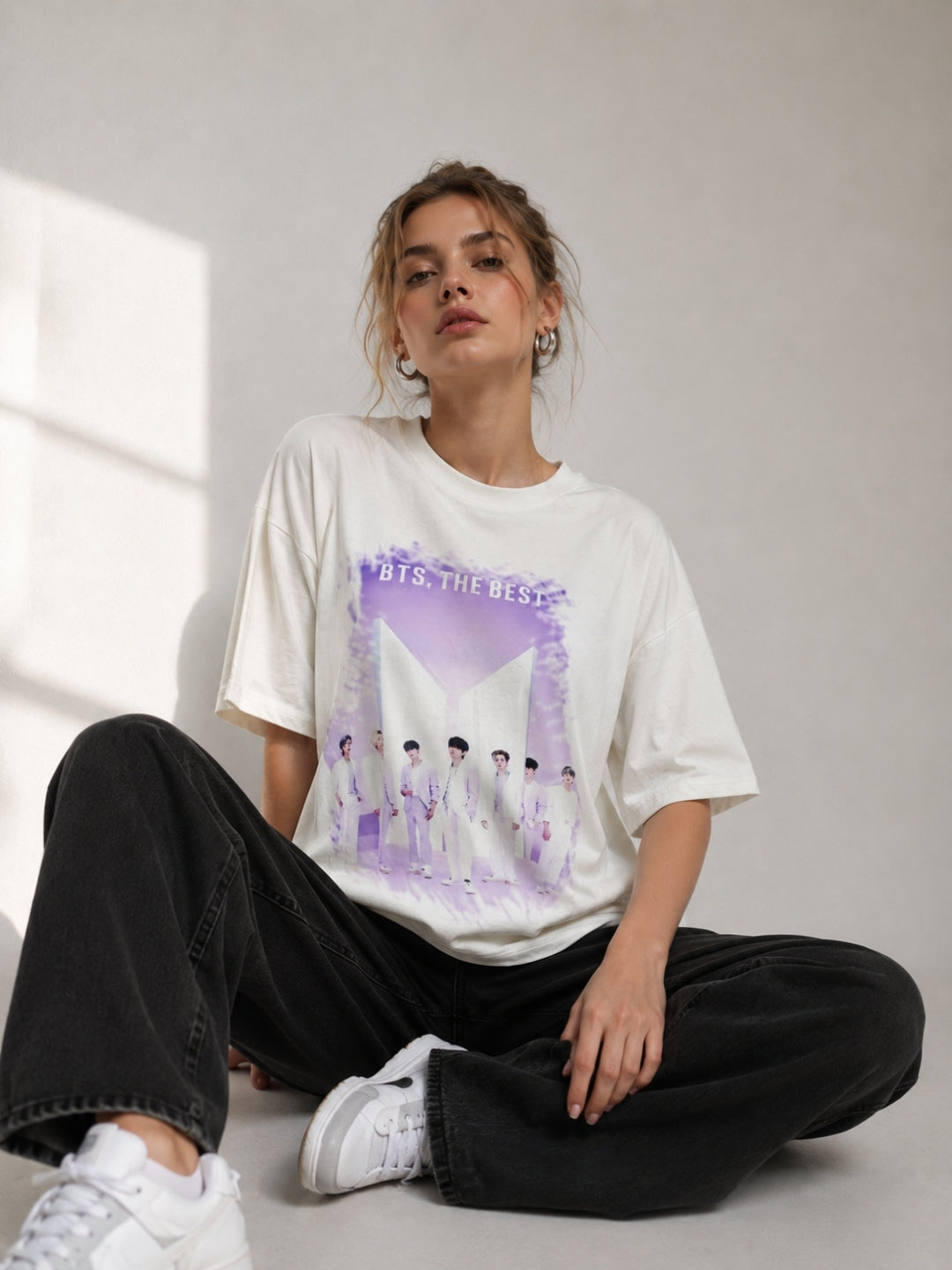 Clobug Women's BTS ARMY Purple Splash Graphic Oversized T-Shirt