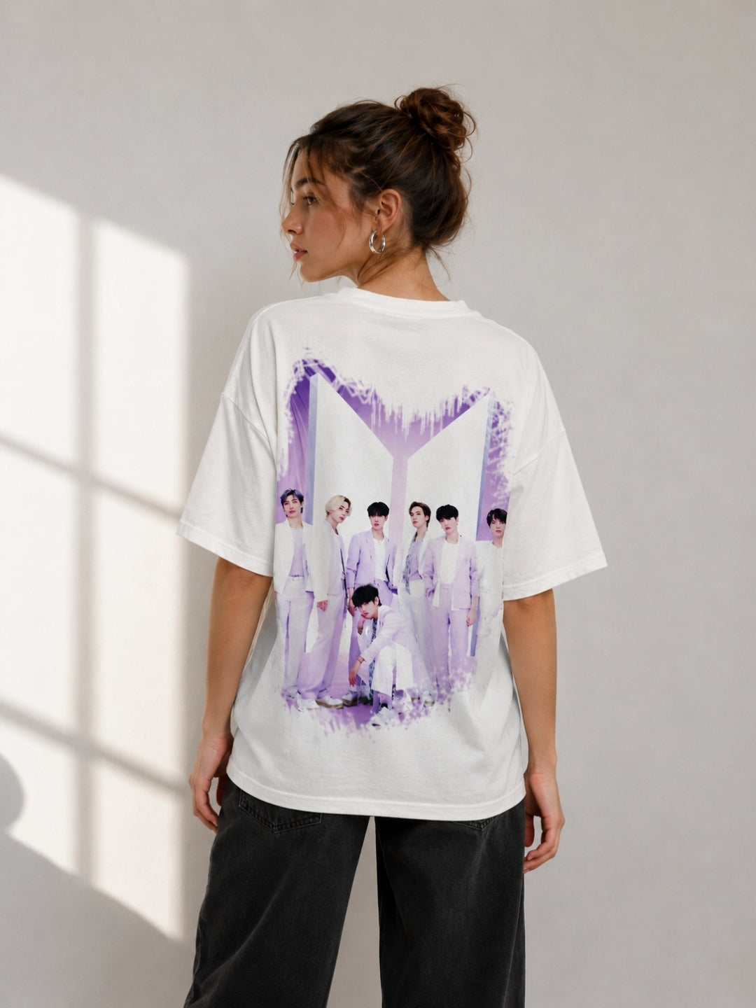 Clobug Women's BTS ARMY Purple Splash Graphic Oversized T-Shirt