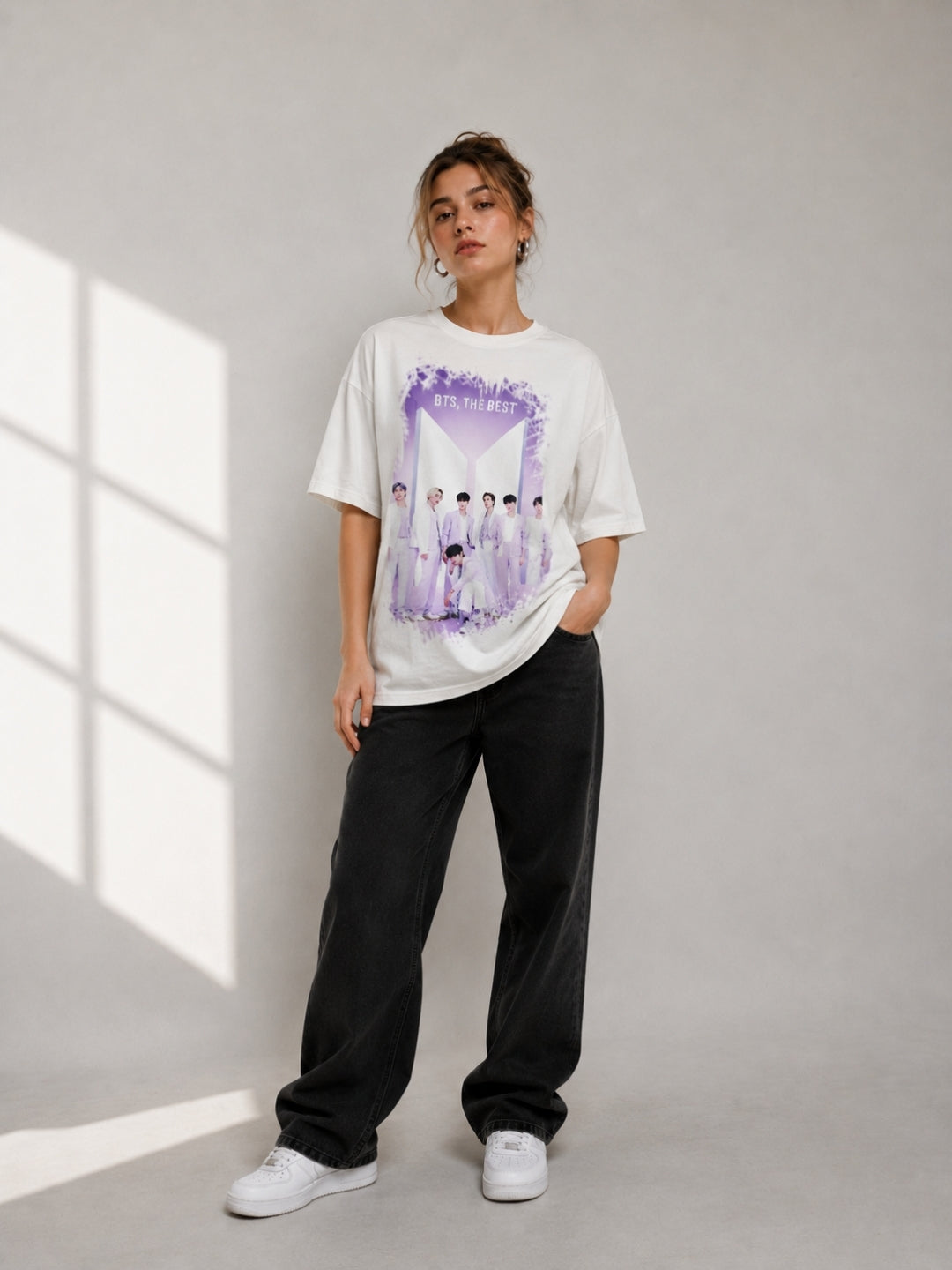Clobug Women's BTS ARMY Purple Splash Graphic Oversized T-Shirt