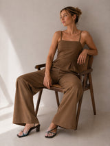 Women Sleeveless Brown Jumpsuit
