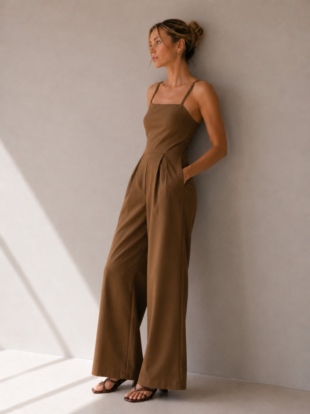 Women Sleeveless Brown Jumpsuit