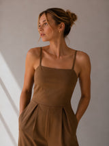 Women Sleeveless Brown Jumpsuit