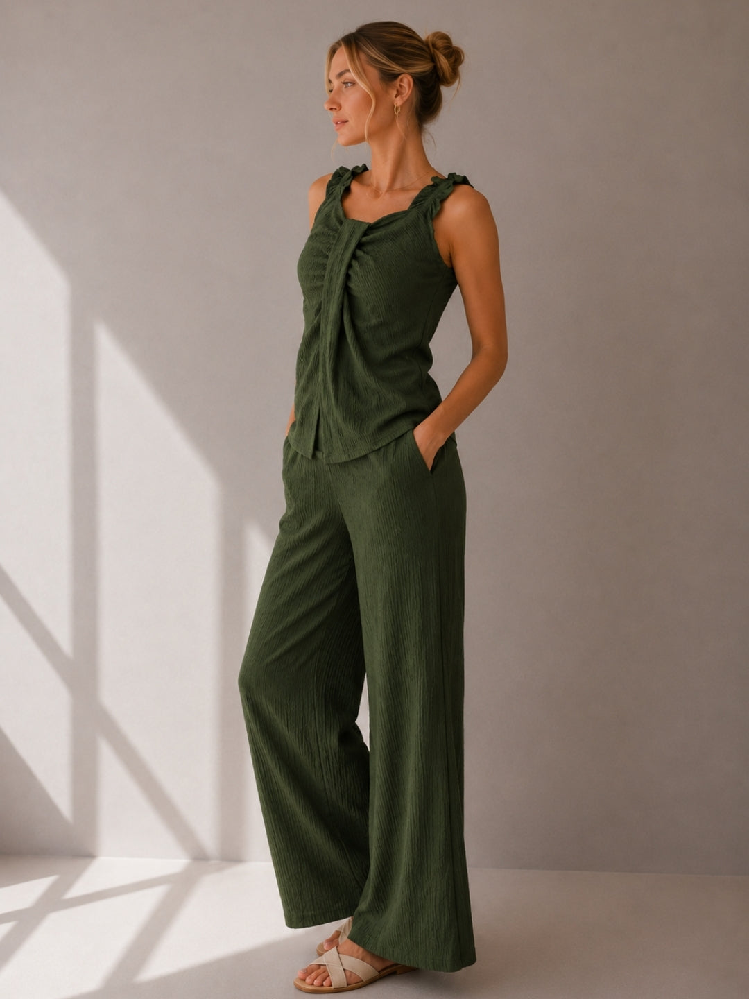Clobug Women Top & Trouser Green Co-ords Set