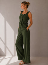 Clobug Women Top & Trouser Green Co-ords Set