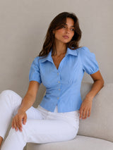 Women's Blue Cotton Blend Shirt