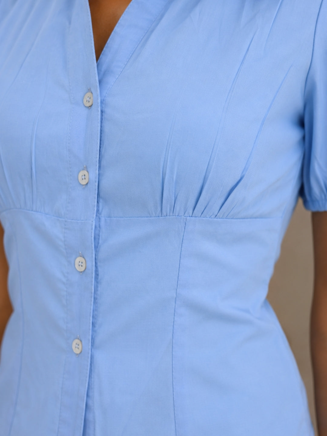 Women's Blue Cotton Blend Shirt