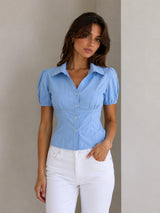 Women's Blue Cotton Blend Shirt