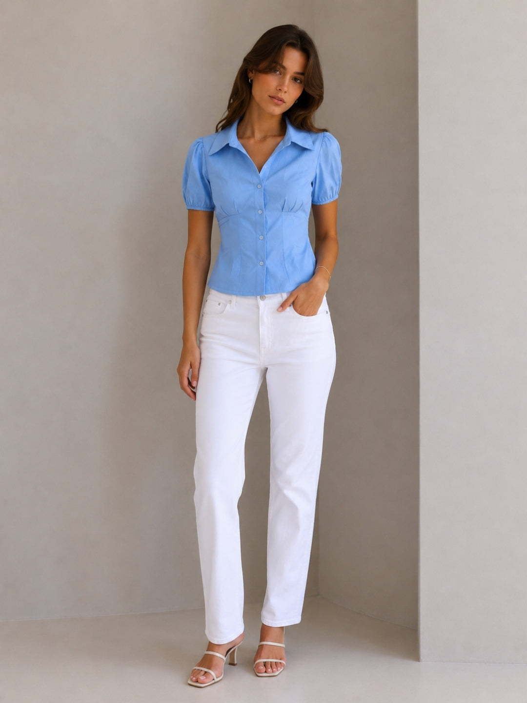 Women's Blue Cotton Blend Shirt