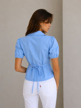 Women's Blue Cotton Blend Shirt
