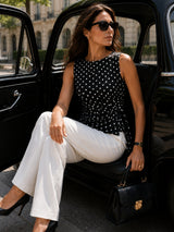 Women's Sleeveless Boat Neck Polka dot Top