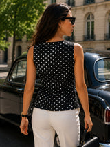 Women's Sleeveless Boat Neck Polka dot Top