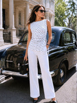 Women's Sleeveless Boat Neck Polka dot Top