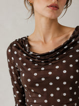 Clobug Women Cowl Neck Printed Mesh Top